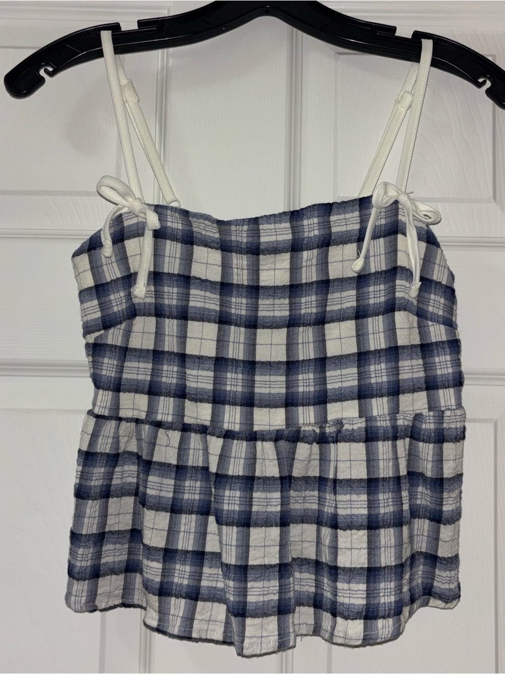 Juniors Blue and White Plaid Tank Top